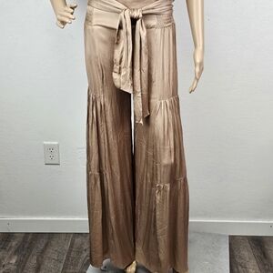 Silky Pants Wide Tiered Elastic Waist Front Tie By Mason Baker Sz M Fairycore